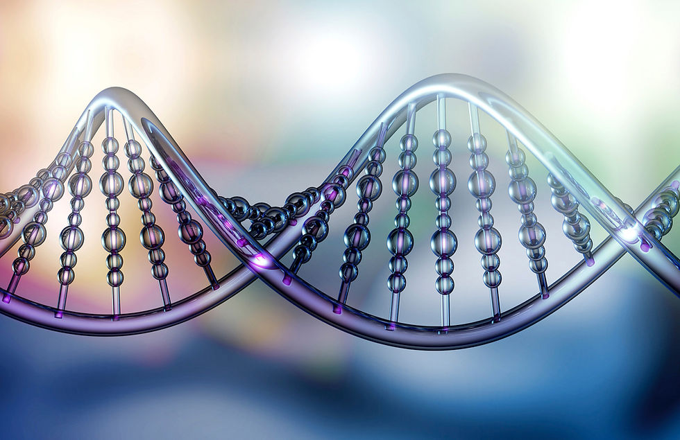 A 3D DNA double helix with glossy spheres on strands, set against a colorful gradient background, creating a futuristic, scientific vibe. In context representative of genomic data