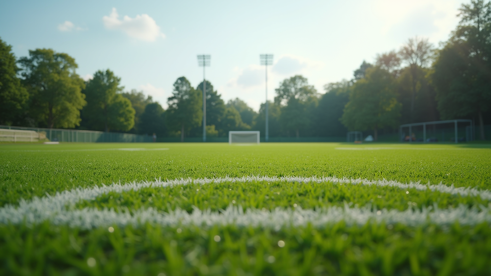Eye-level view of a well-maintained football field with goalposts in Whitefield