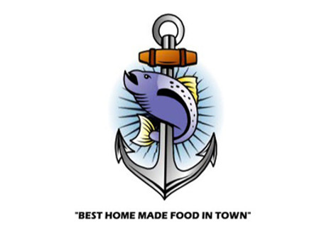 Fish twisted to an anchor as a SEAPORT DINER LOGO