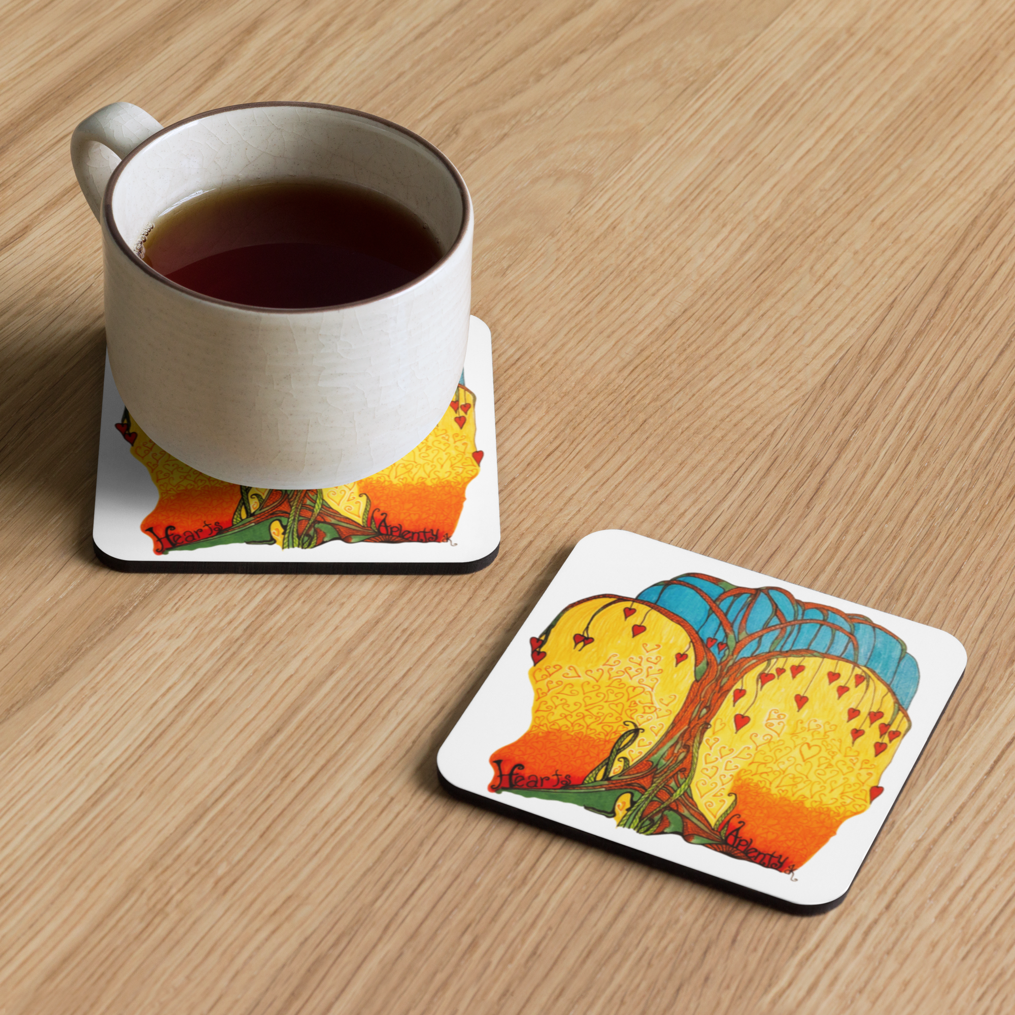 Cork-back coaster - Hearts Aplenty