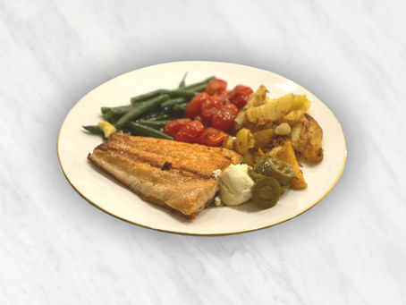 Pan-Fried Salmon, with Veggies & Rough-Cut Chips