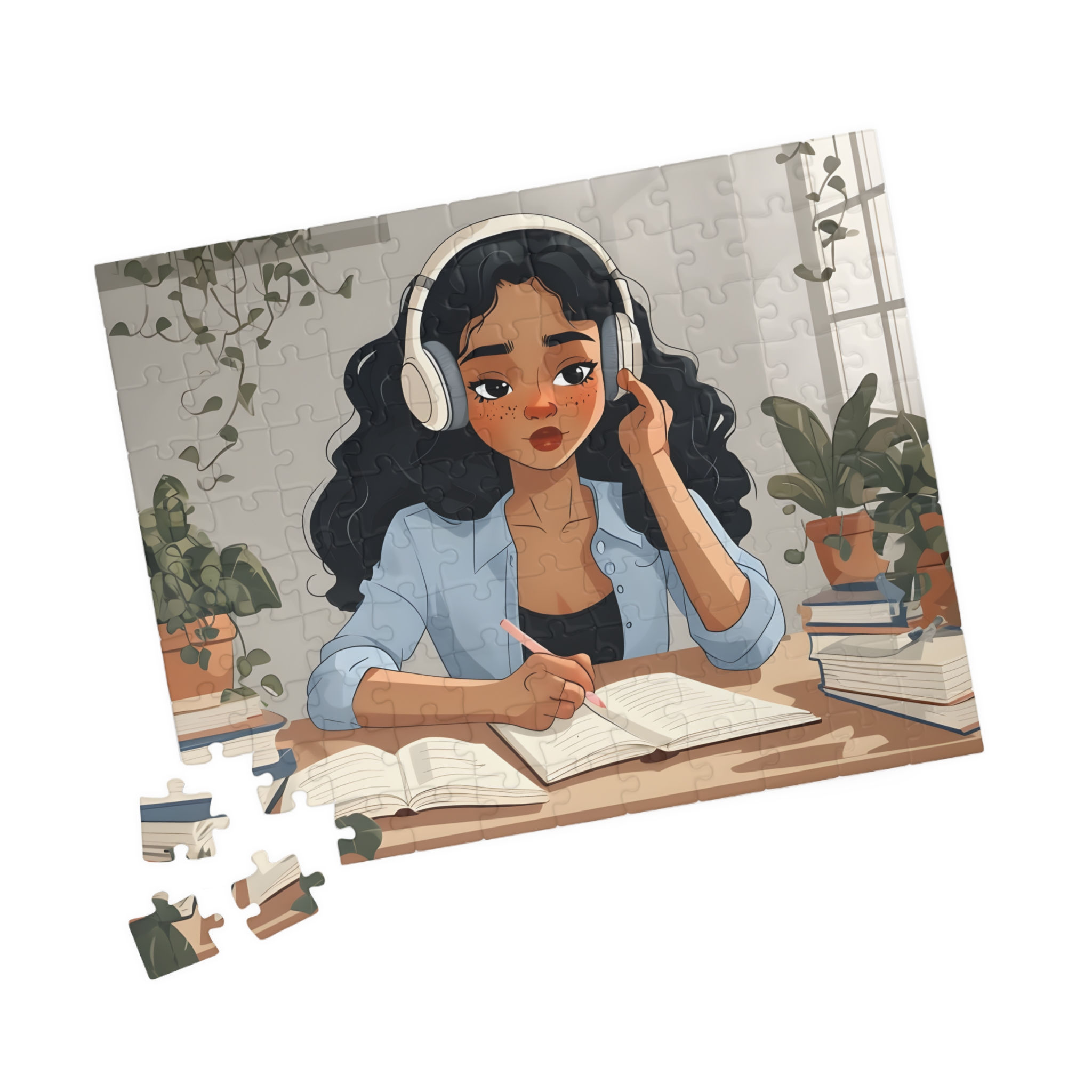 Girl with Headphones Lost in Music Puzzle