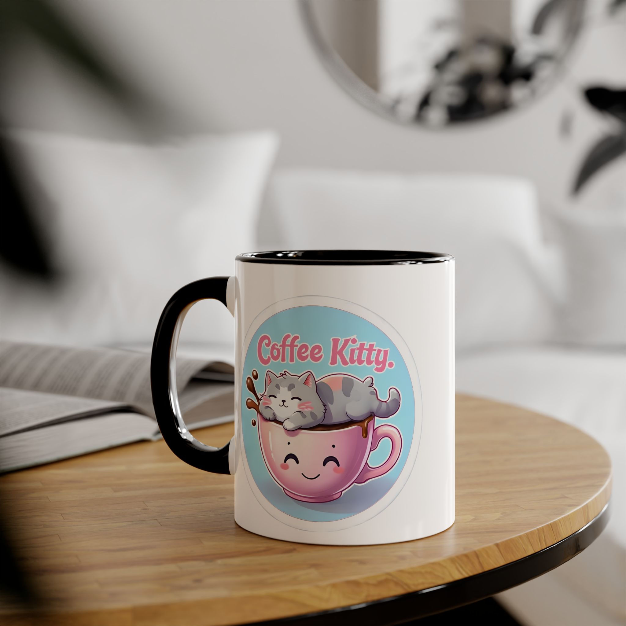 Coffee Kitty Accent Mug, 11 oz - Cat Lover Gift, Coffee Lover Mug, Kitty Coffee