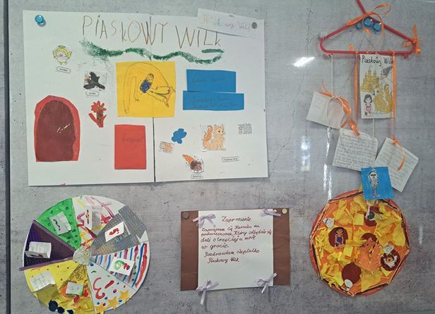 Kreatywne prace wykonane do lektury "Piaskowy Wilk".