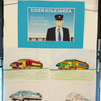 Prace uczniów - kolorowanki przedstawiające nowoczesne lokomotywy