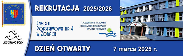 Infografika z logo szkoły, zdjęciem budynku szkoły i informacją o Dniu Otwartym.