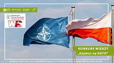 Infografika prezentująca flagę Polski i flagę NATO, z nazwą konkursu "Azymut na NATO"