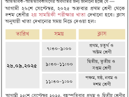২য় সাময়িকী পরীক্ষার খাতা দেখানো: প্রথম শ্রেণী থেকে দশম শ্রেণী
