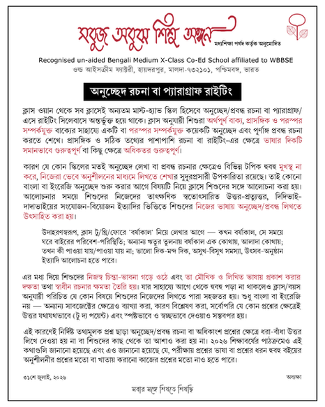 অনুচ্ছেদ রচনা বা প্যারাগ্রাফ রাইটিং 