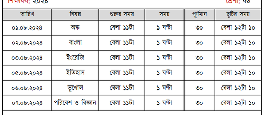 রুটিন: ২য় সাময়িকী পরীক্ষা '২৪ | ষষ্ঠ শ্রেণী