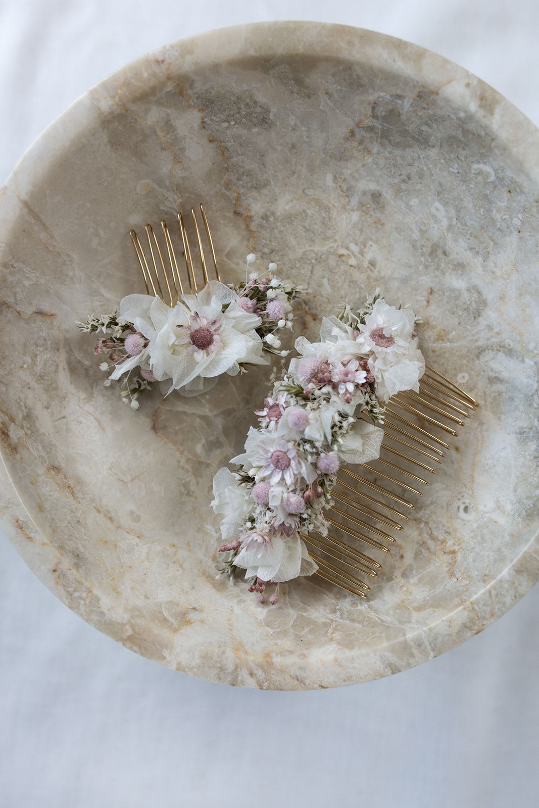Haarkamm mit echten Trockenblumen *Vintage Rosè*– Haarschmuck für die Braut