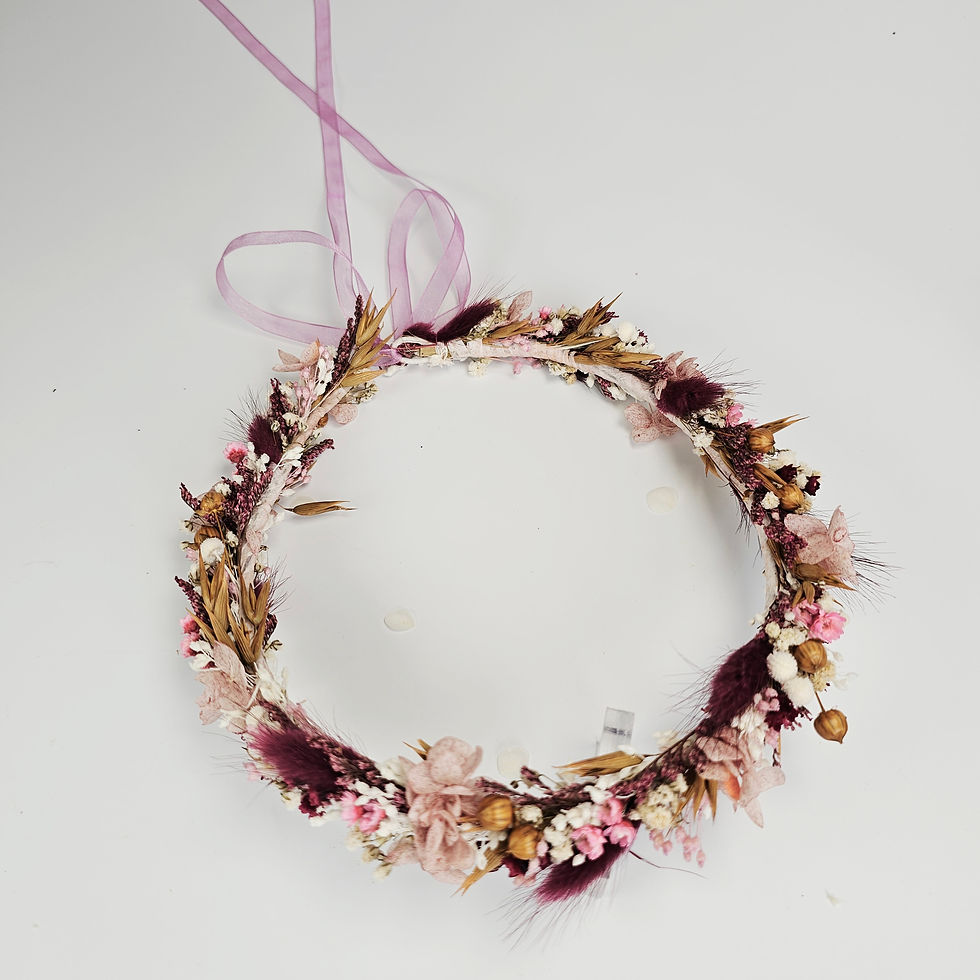 Miniaturbild: Haarkranz aus Trockenblumen in beere-terrakotta, Blumenkranz Haar, Kopfkranz Hochzeit, Haarkranz Kommunion , Kinderkranz Haar