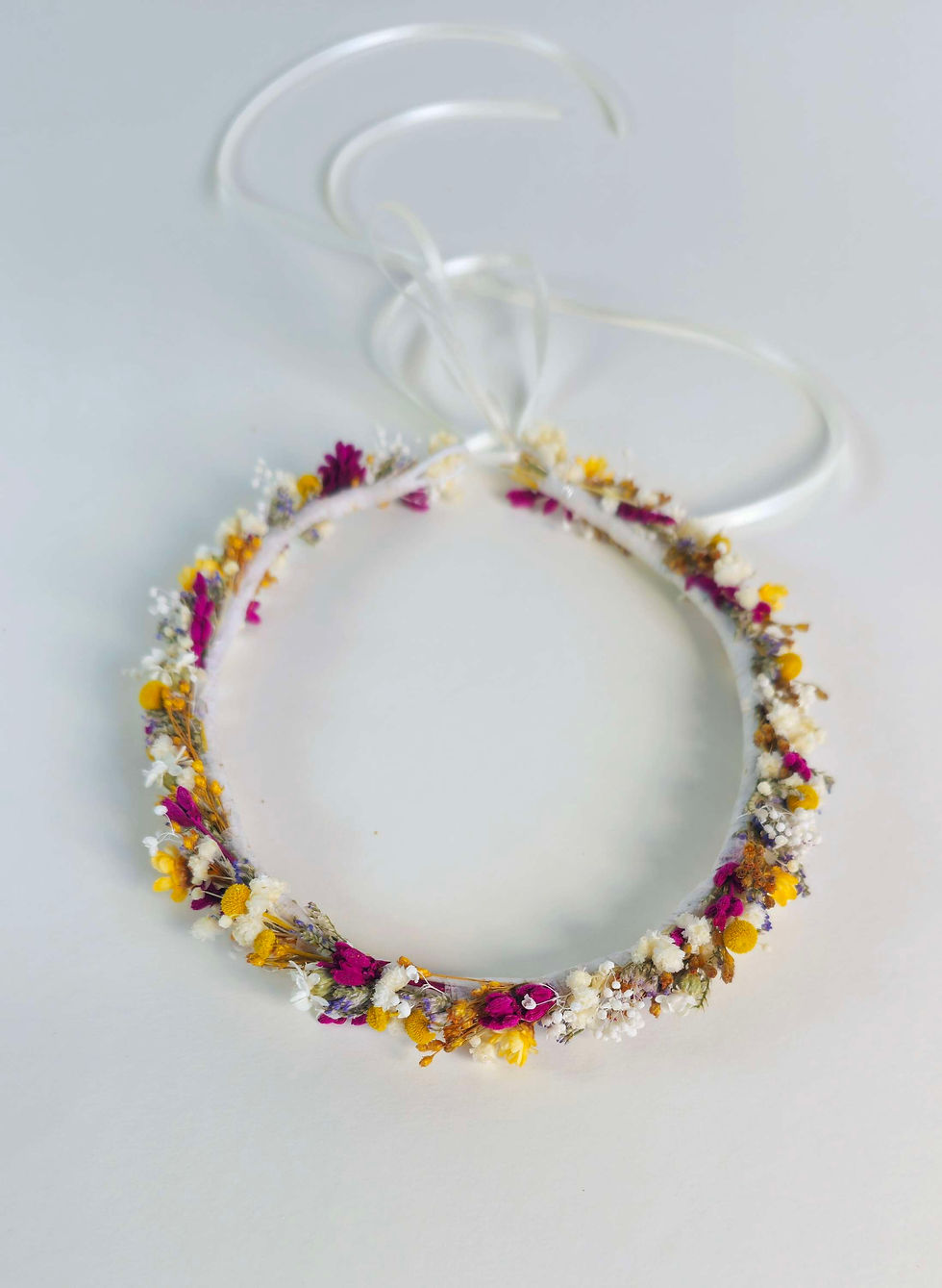 Miniaturbild: Haarkranz Kommunion, Blumenkranz Mädchen, Kopfkranz Hochzeit, Trockenblumenkranz creme blau, Blumenschmuck Haar, Brautschmuck