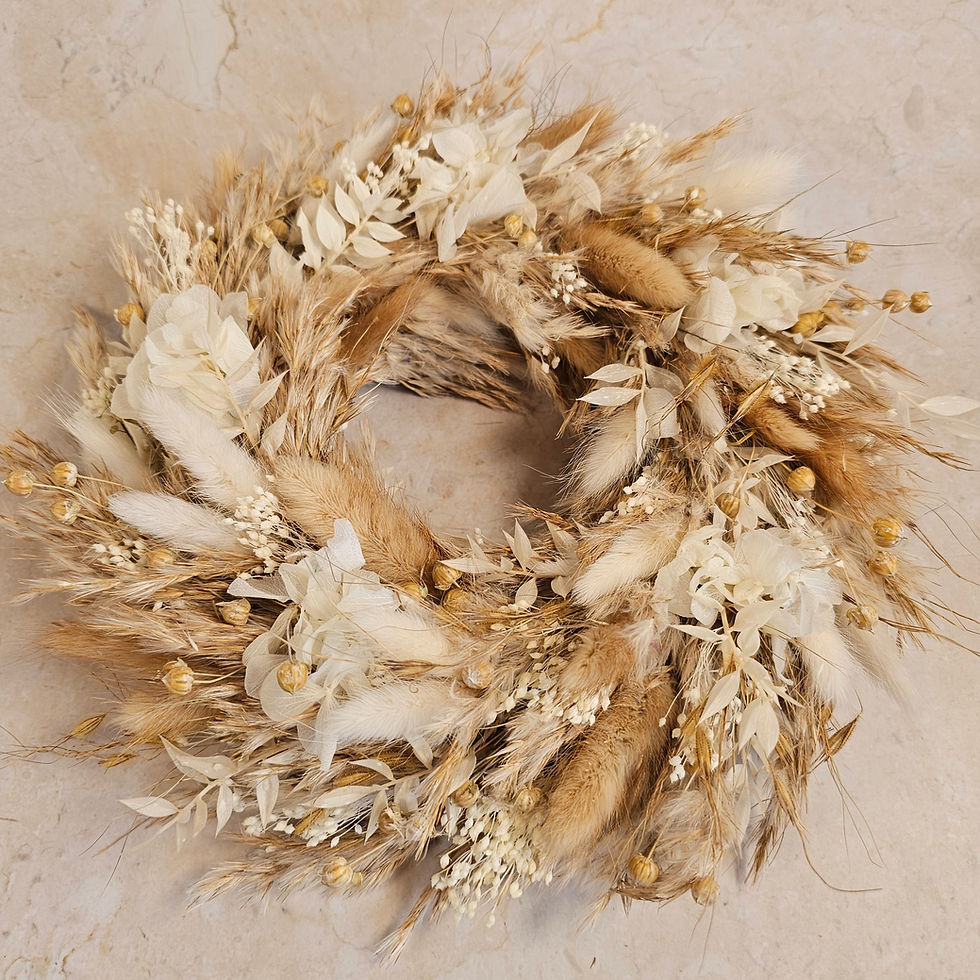 Miniaturbild: Moderner Adventskranz - Trockenblumenkranz in creme-braun im BOHO-Style