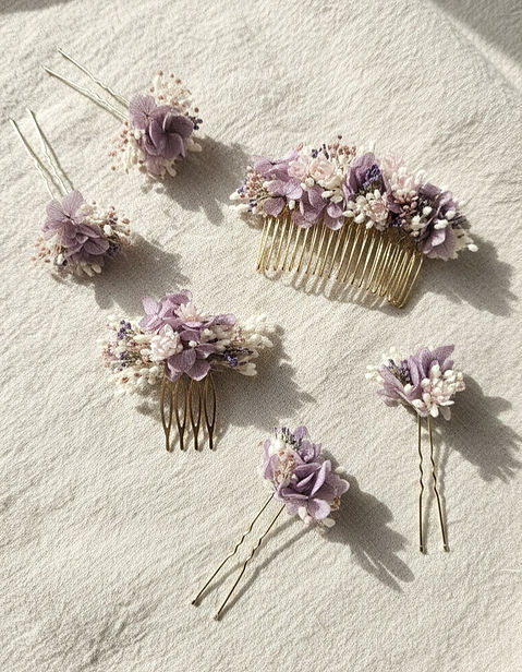Haarkamm Trockenblumen in Fliederltönen | Brautschmuck Haarschmuck Hochzeit