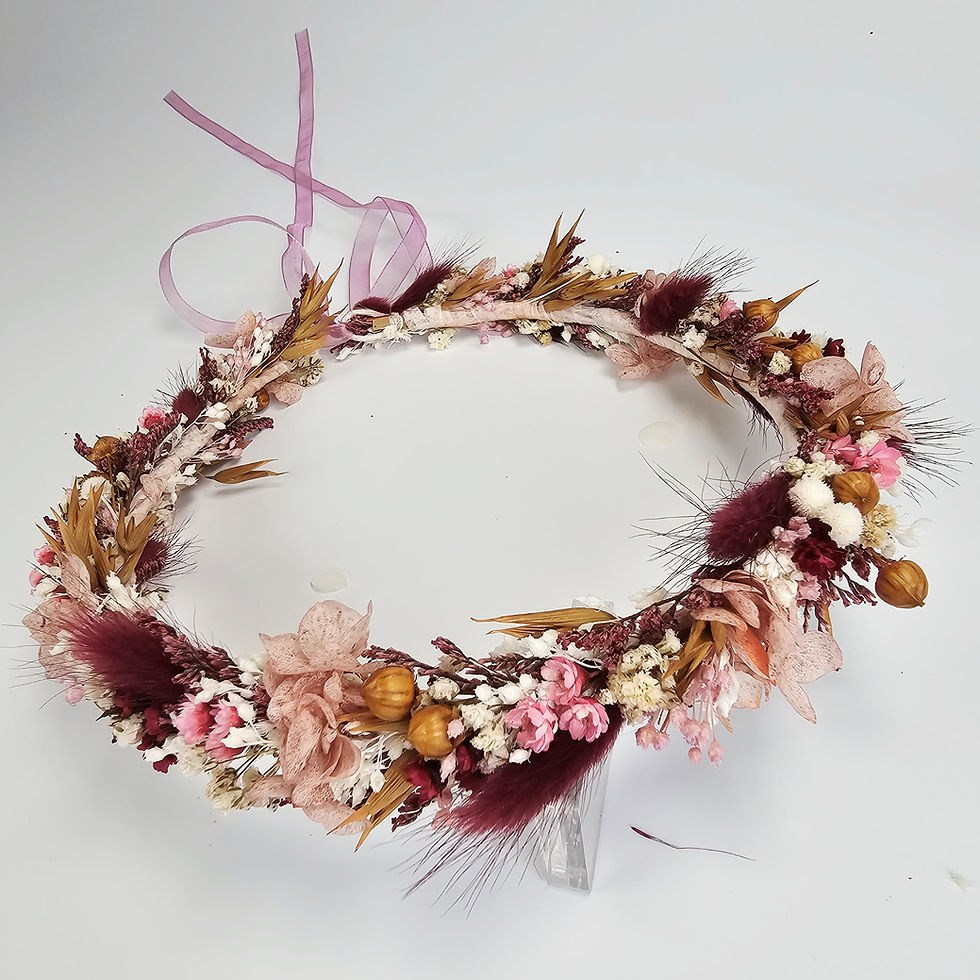 Miniaturbild: Haarkranz aus Trockenblumen in beere-terrakotta, Blumenkranz Haar, Kopfkranz Hochzeit, Haarkranz Kommunion , Kinderkranz Haar