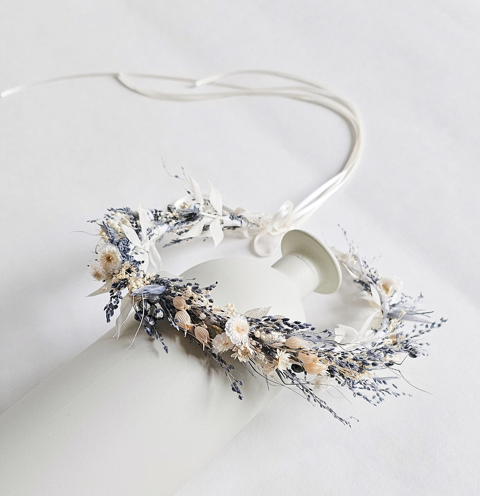 Haarkranz Dusty Blue, Blumenkranz modern, Kopfkranz Kommunion, Blumenschmuck Haar, Trockenblumenkranz Braut, Hochzeitsset