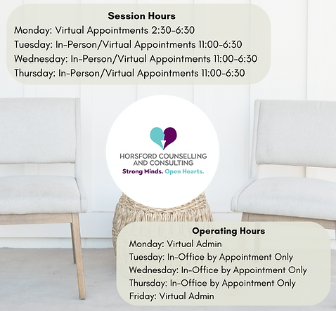 Horsford Counselling and Consulting Current Office Hours