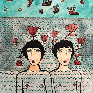 Sirens adrift in the water-waves with red flowers and ships aplenty. Entrancing!