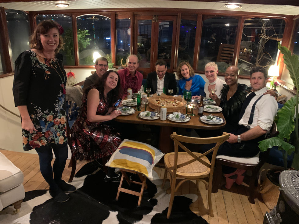 Handsome Bunch looking hungrily at the Chef london restaurant hotel barge thames party new year london