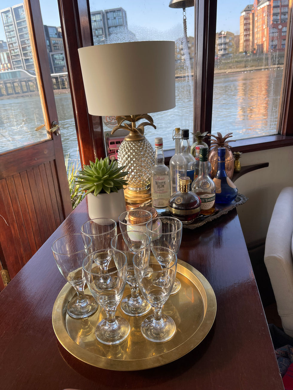 Cocktail Bar in the Wheelhouse of Flicka. london hotel Battersea, London