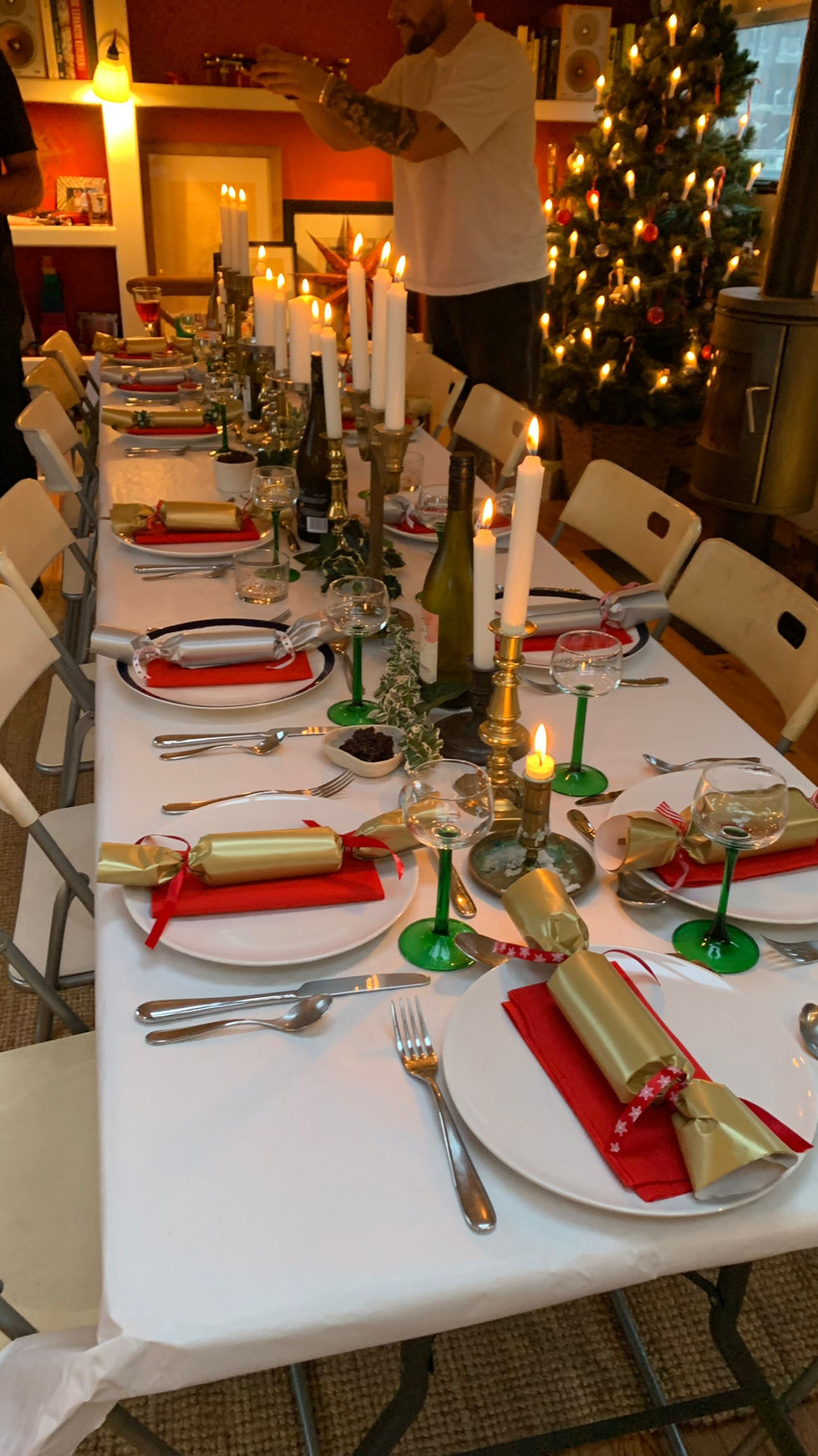 Special christmas celebration for a family of 14. Several courses over several hours in the main salon of the Dutch Barge by Chef Saul. london restaurant hotel