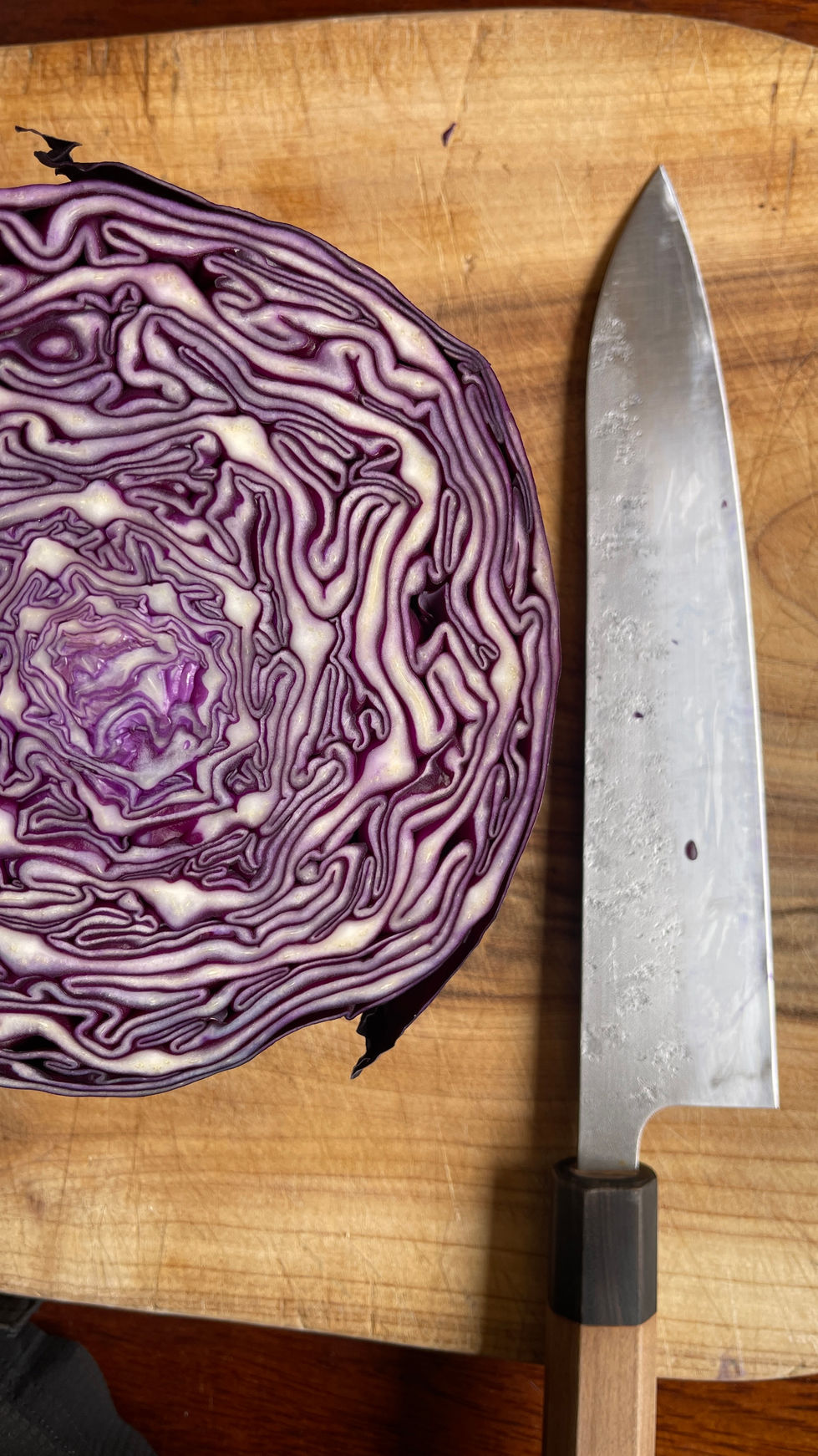 red cabbage and Japanese chef knife london restaurant hotel