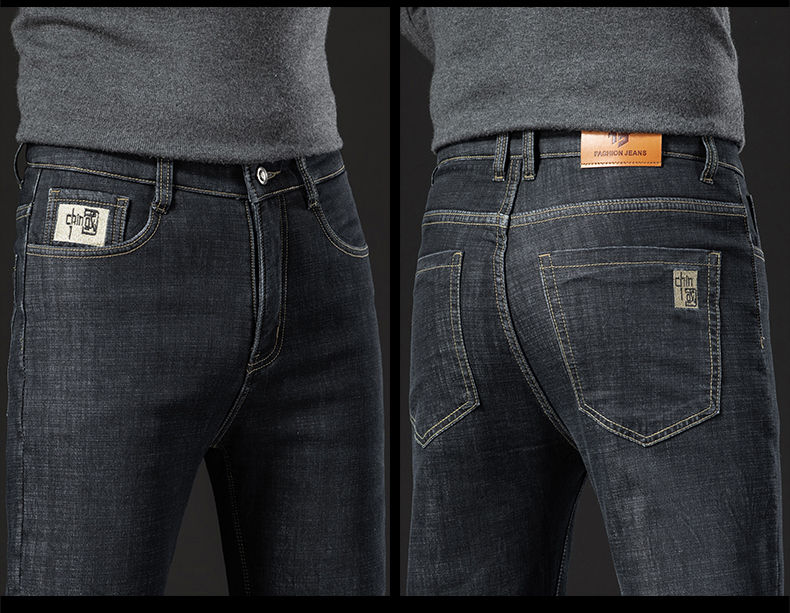 Thumbnail: Winter Lamb Fluff Denim Straight Pants Men Thicken Big Size 40 Jeans High Waist 