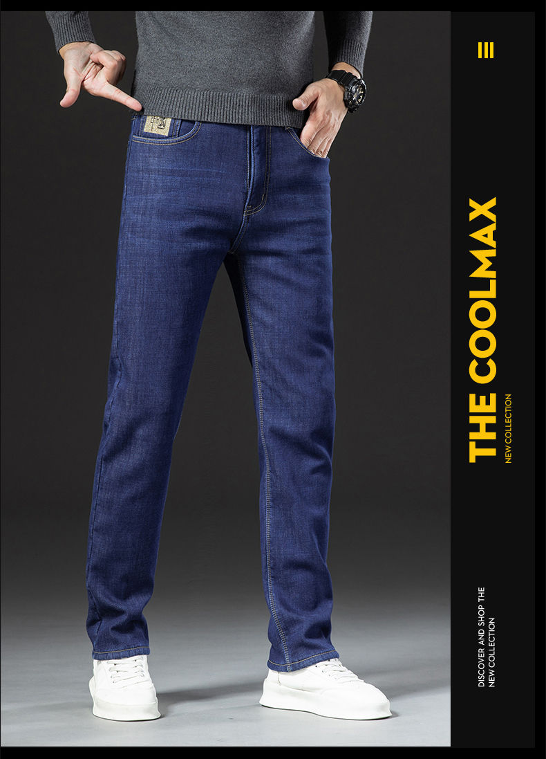 Thumbnail: Winter Lamb Fluff Denim Straight Pants Men Thicken Big Size 40 Jeans High Waist 