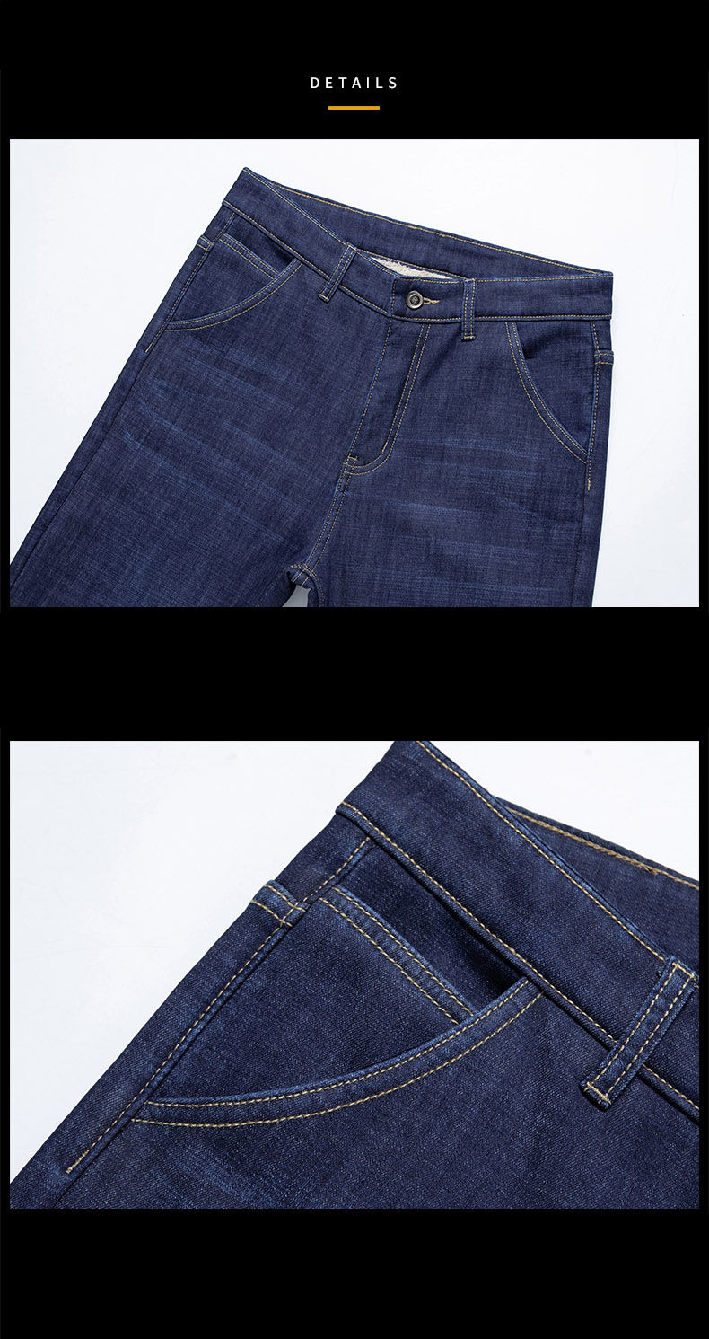 Thumbnail: Winter Lamb Fluff Denim Straight Pants Men Thicken Big Size 40 Jeans High Waist 