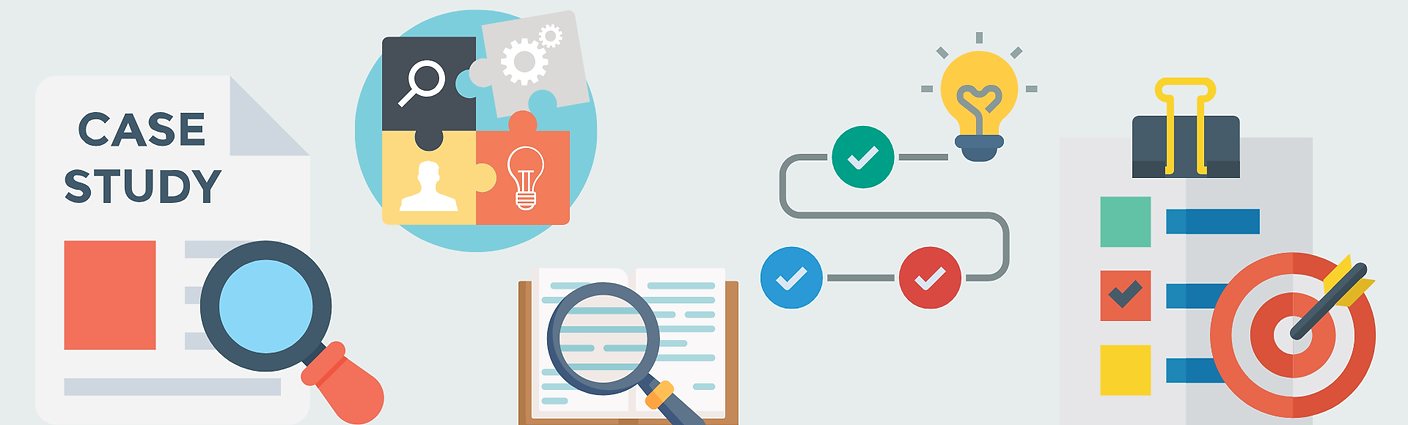 Graphic collage of case study icons