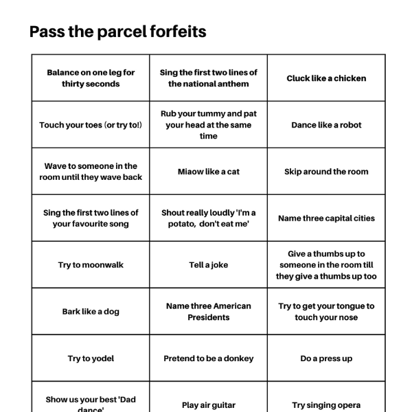 Thumbnail: FREE Pass the parcel game with forfeits