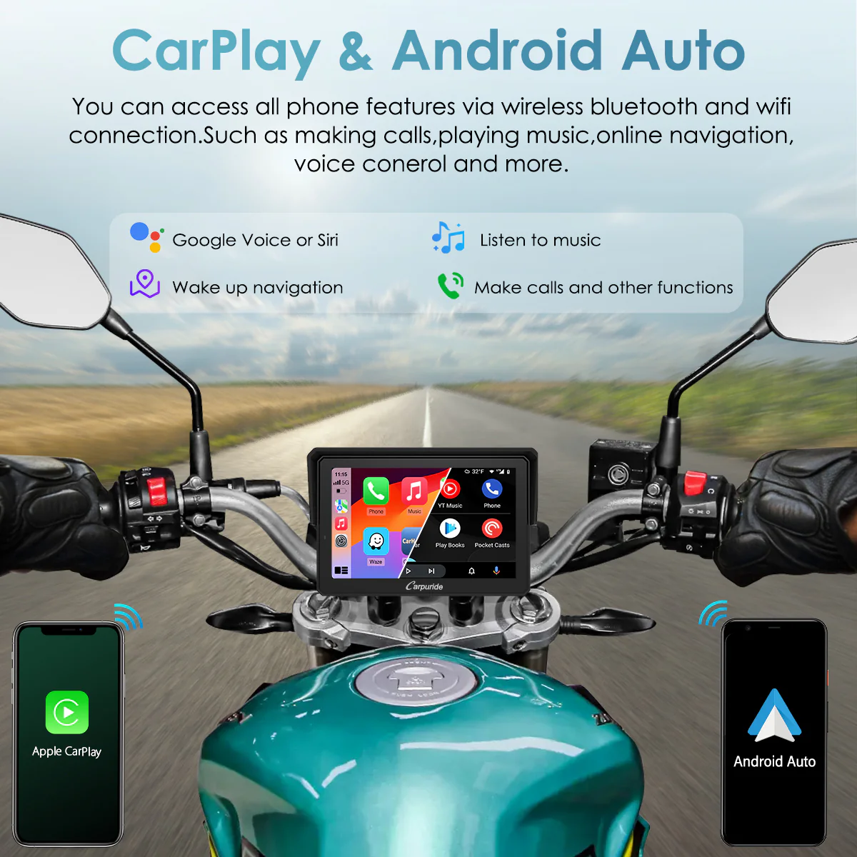 Carpuride W502 Pro, Motorcycle Stereo, with Intercom function – miniatuur 4