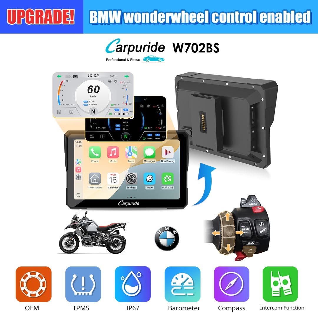 Carpuride W702BS BMW Motorcycle Stereo with Wonder Wheel