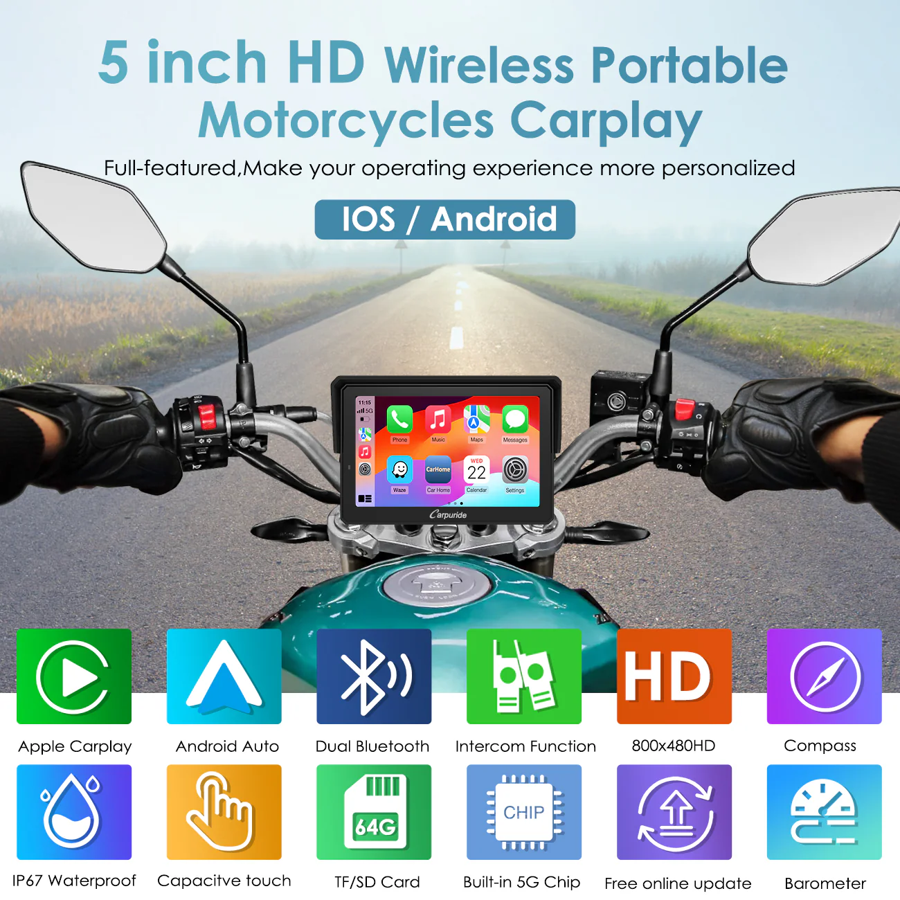 Carpuride W502 Pro, Motorcycle Stereo, with Intercom function – miniatuur 3
