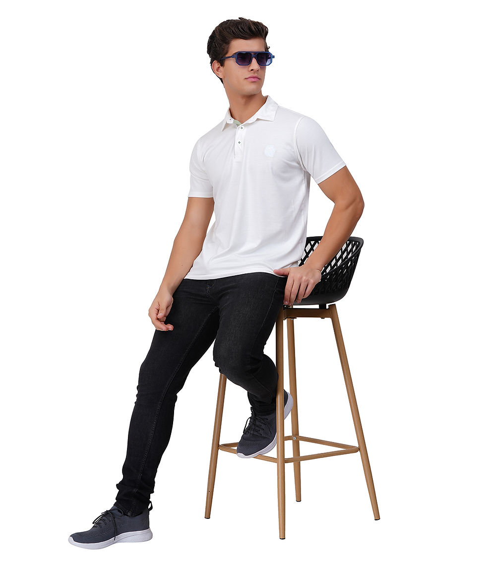 Thumbnail: Men's Collar Tees - Half White