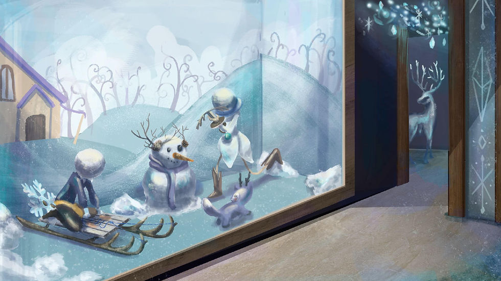 Vitrine dans la boutique qui met en avant les jouets de la collection hiver