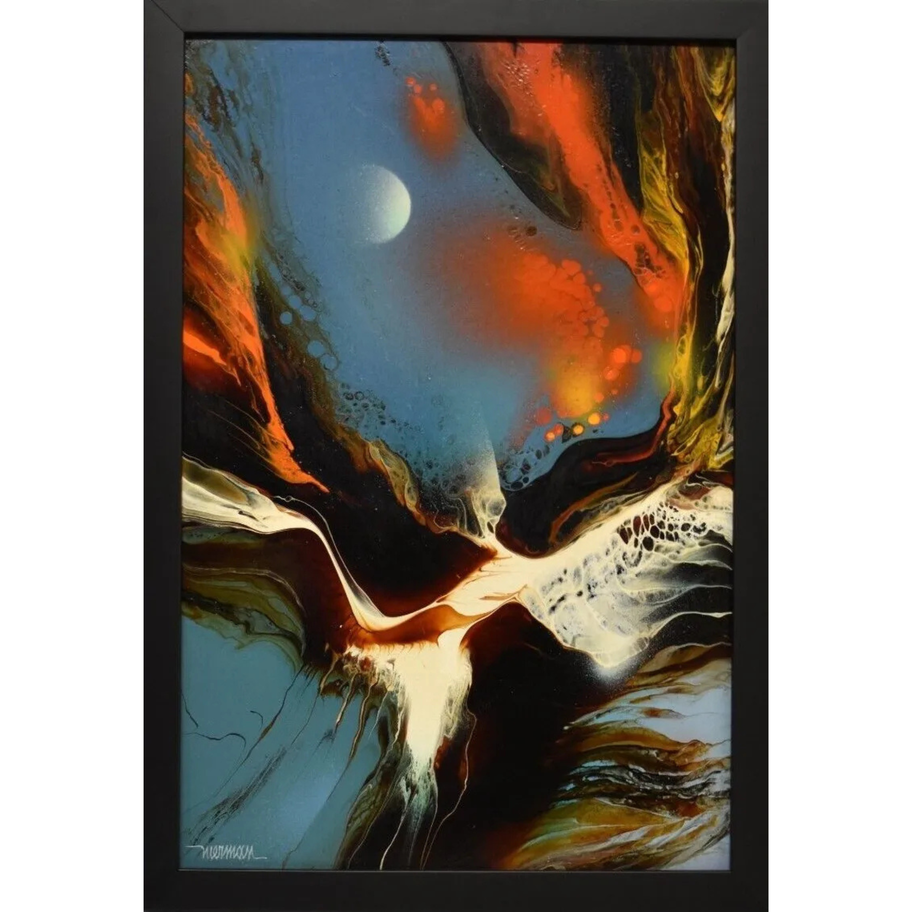 Night Flight oil painting by Leonardo Nierman, abstract cosmic artwork