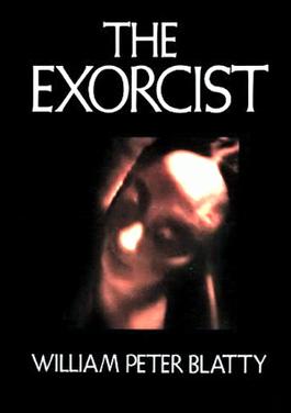 Book cover for The Exorcist by William Peter Blatty, with a blurred red-orange face on a black background.