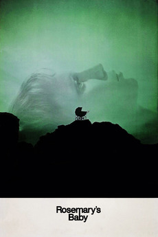 Green-hued, hazy poster showing an indistinct reclining figure behind a dark foreground silhouette, with the title “Rosemary’s Baby” at the bottom.