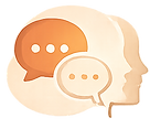 Profile silhouettes with speech bubbles for adult services.