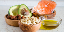 almonds, avocados, cashews, oil, salmon