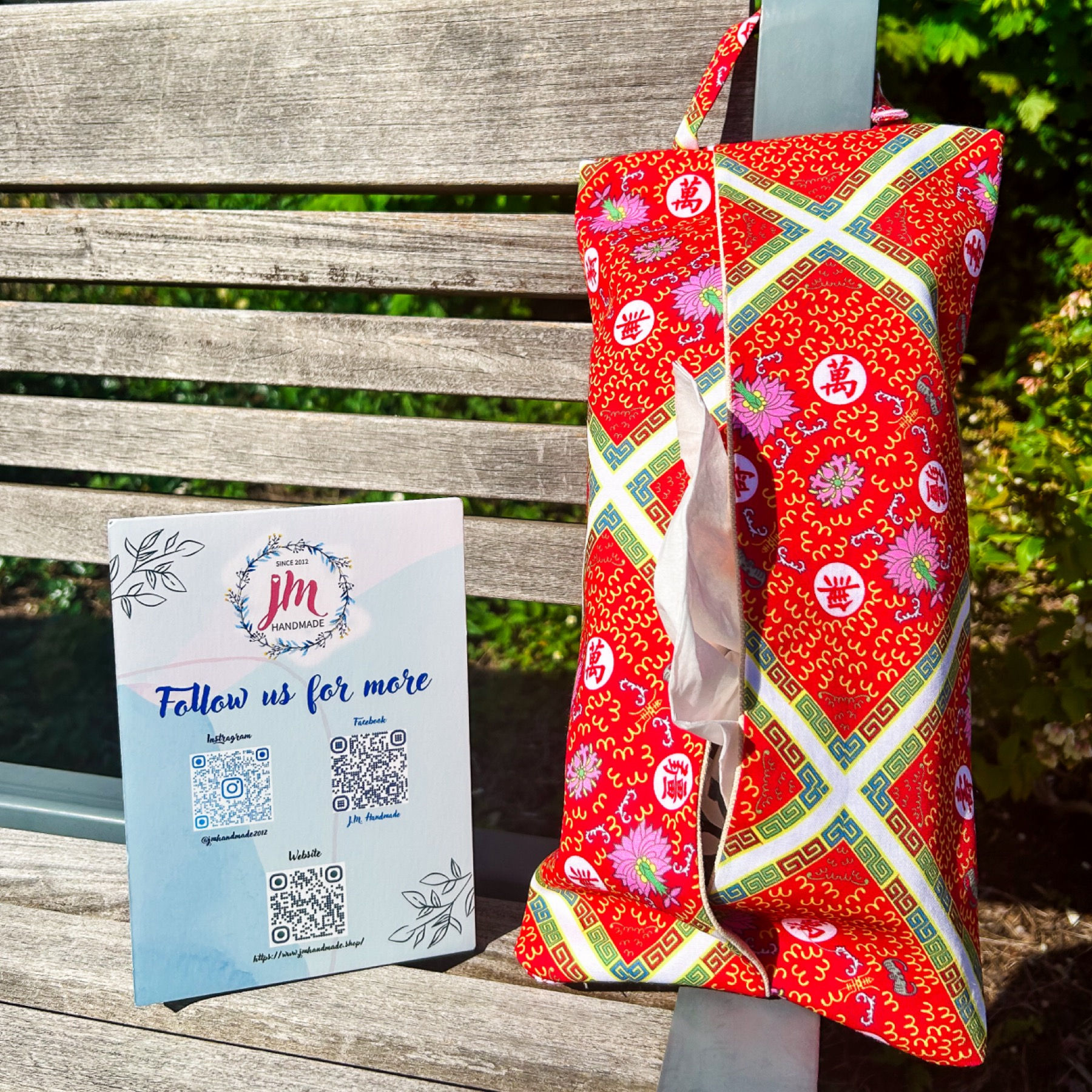 Tissue Box Bag (Mun Shou Asian Red Teapot Pattern)