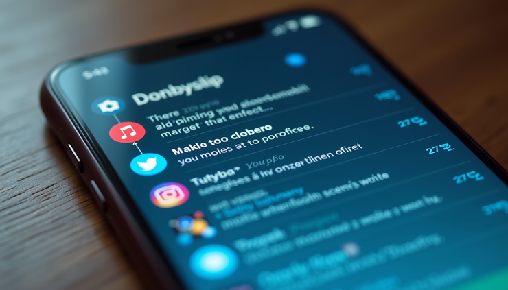 Eye-level view of a smartphone screen filled with social media notifications