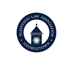 GPLA Logo: Navy ring with Georgetown Plaintiffs' Law Association written in the right. At the center on a white background is a navy silhouette of the Georgetown Law Tower.