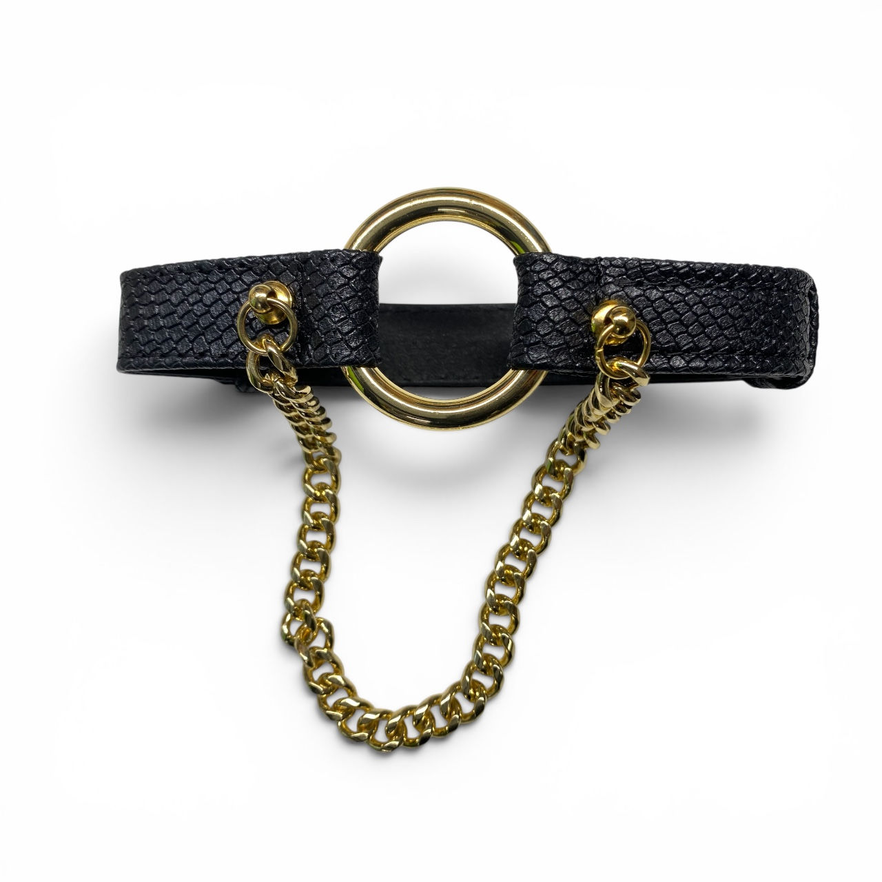 Handmade upper armband crafted from Italian embossed leather with gold hardware