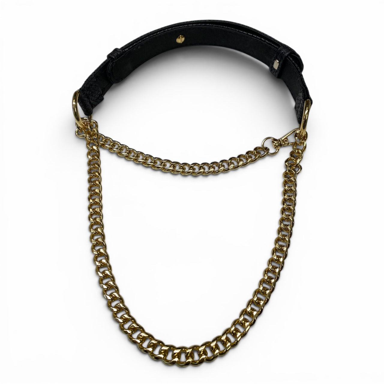 Catena Serpente leather choker with layered gold-tone chains and embossed snake texture