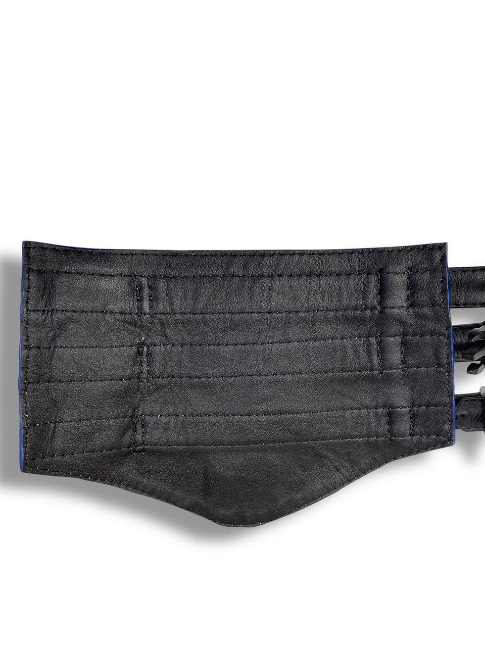 Back view of leather wristband showing buckle design