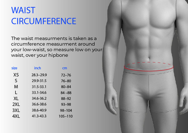 Waist circumference size chart in cm and inch