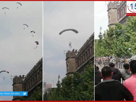 Sufre caída paracaidista durante el desfile de Independencia en la CDMX